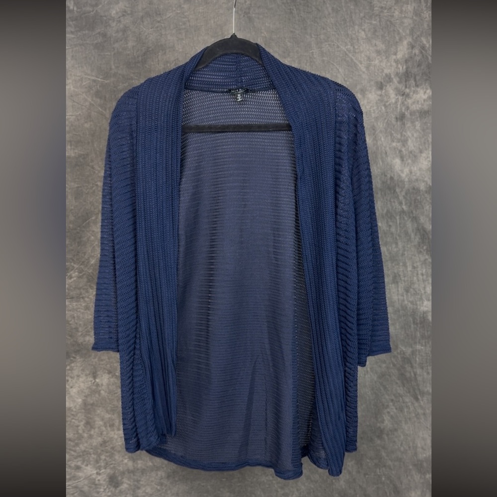 Love Ryan LA Navy Mesh Open Front Cardigan | 2X Lightweight Sheer Layer